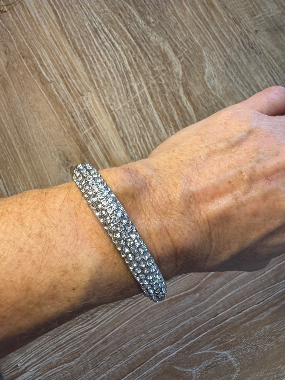 Silver tone CZ cuff bangle bracelet